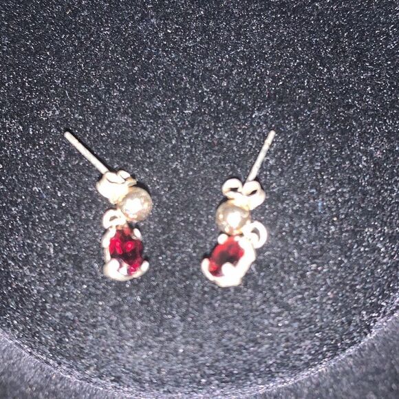 Gold 925 Garnet Dainty Drop Pierced Earrings - Picture 6 of 11